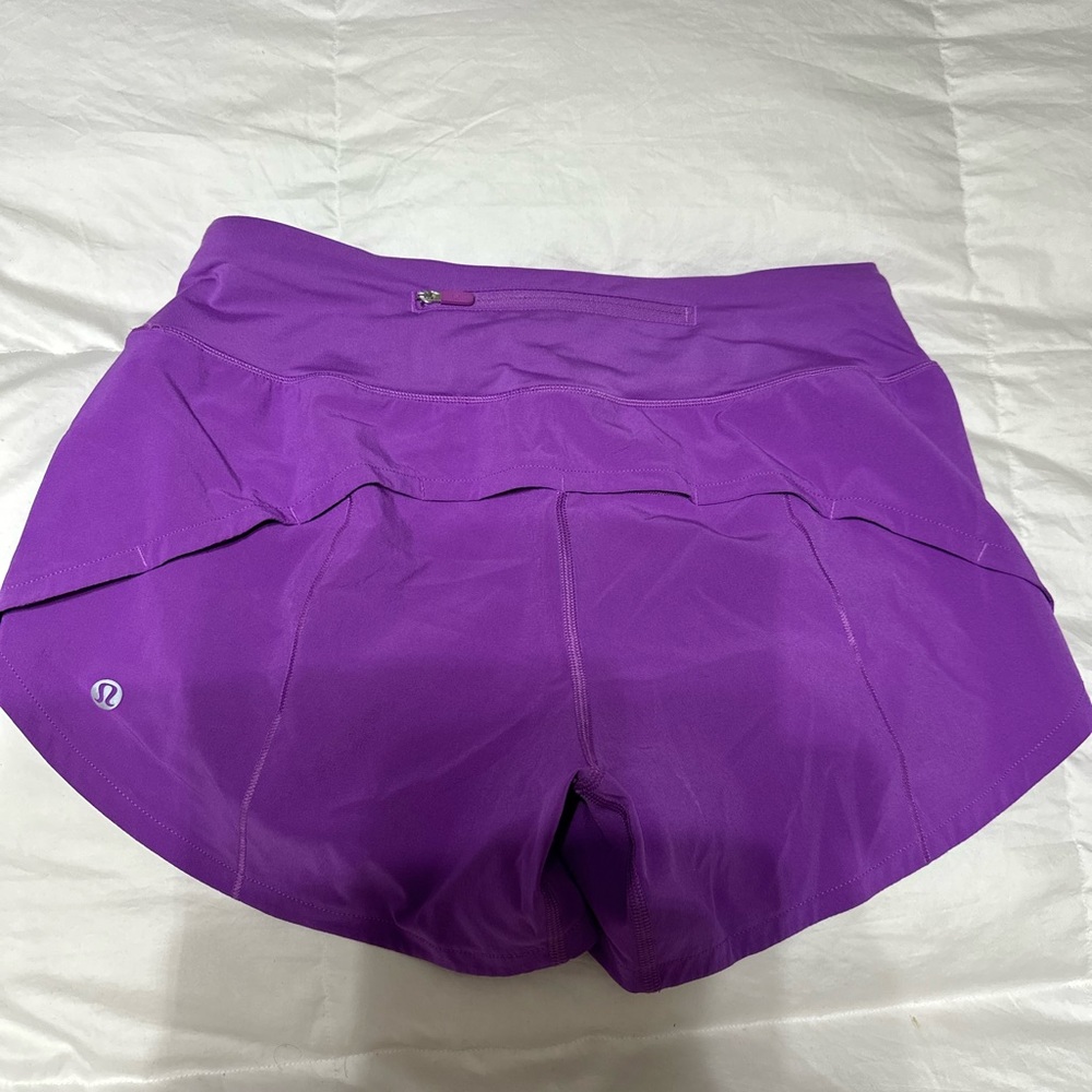 Lululemon speed up mid-rise lined short 4”, bright purple, size 6